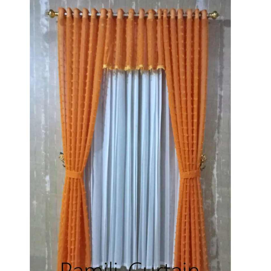 Gorden Jendela Minimalis Ruang Tamu Vitrase Transparan Panjang 200 Lebar 140 Motip Jambul 12 Lubang