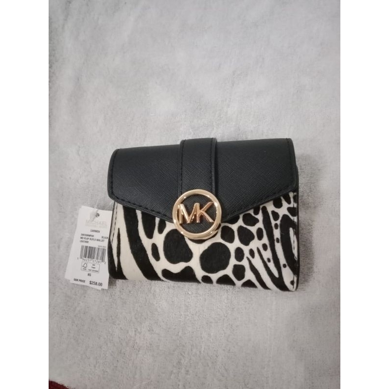 New Mk carmen MD FLAP wallet leather black