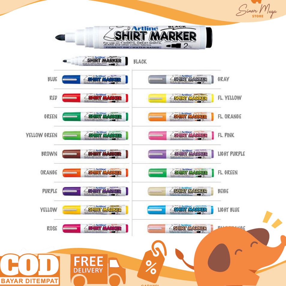 

Artline Shirt Marker Spidol Kain Kaos 2 Fabric Marker