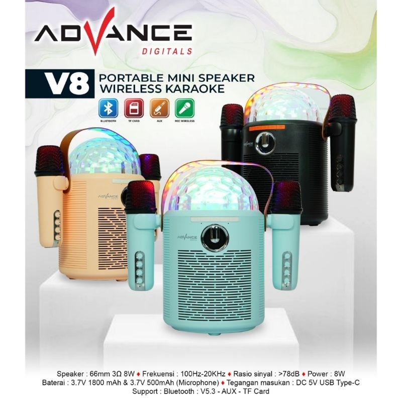 ADVANCE PORTABLE MINI KARAOKE BLUETOOTH V-8 FREE 2 MIC
