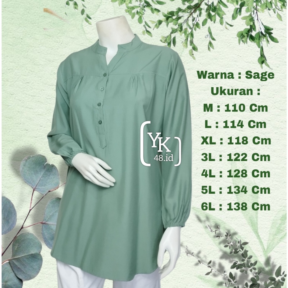 Terlaku Blouse Sage Polos  Blouse Katun  Blouse Wanita Lengan Panjang  Blouse  Kemeja  Kemeja Blosue