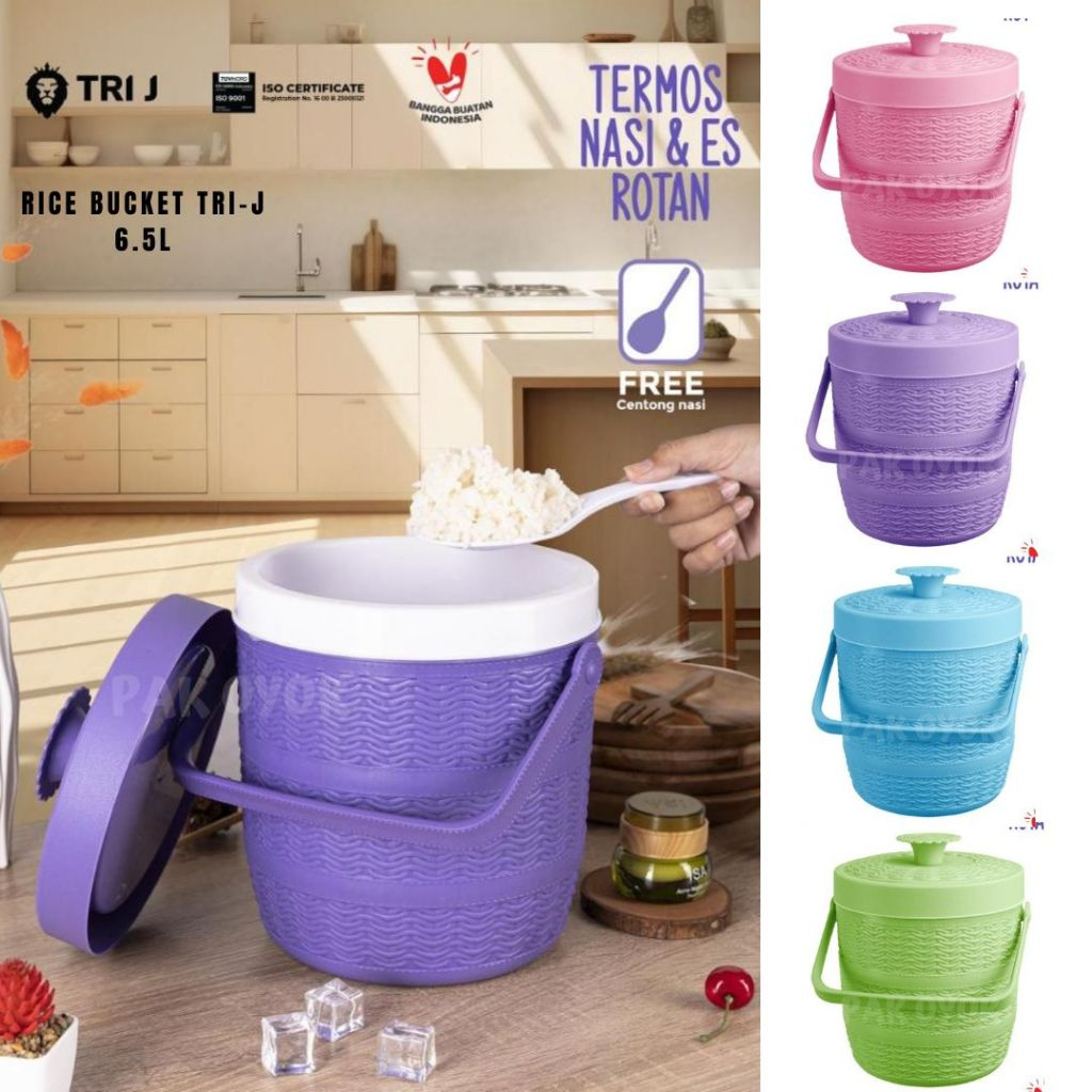 Rice Bucket TRI J 6.5L Termos Mini Termos Nasi Motif Rotan Termos Es Termos Jualan Traveling