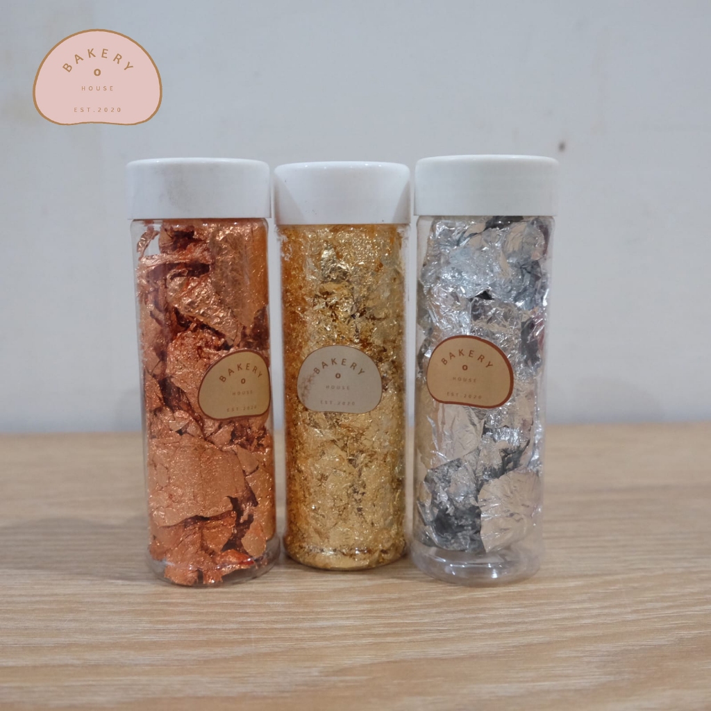 

NEW// GOLD FLAKE HIASAN DEKORASI KUE MAKANAN CAKE BAKERY BIRTHDAY WEDDING GOLD, ROSEGOLD, SILVER