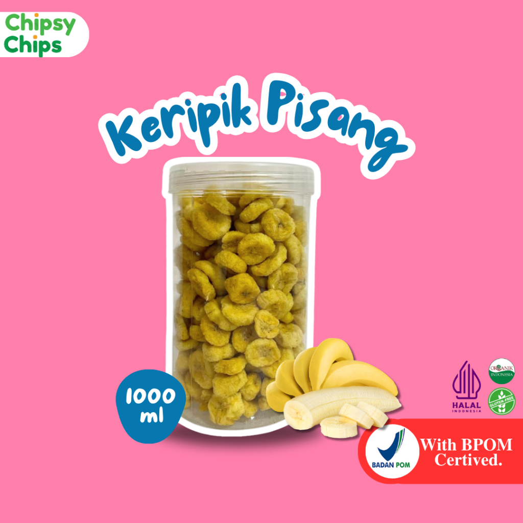 

CHIPSYCHIPS KERIPIK BUAH PISANG 1000ML / BANANA FRUIT CHIPS / HEALTHY SNACK HALAL & BPOM