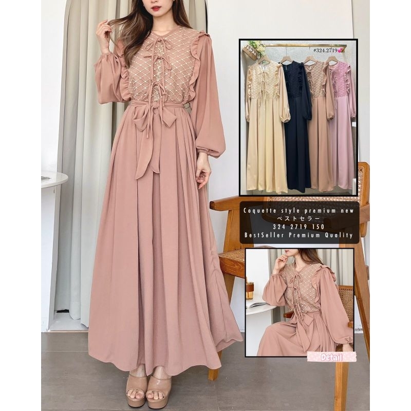 gamis Lisa, dress lfy, Arsy dress, gamis bangkok, lafreya dress, gamis putih, white maxi, dress katu