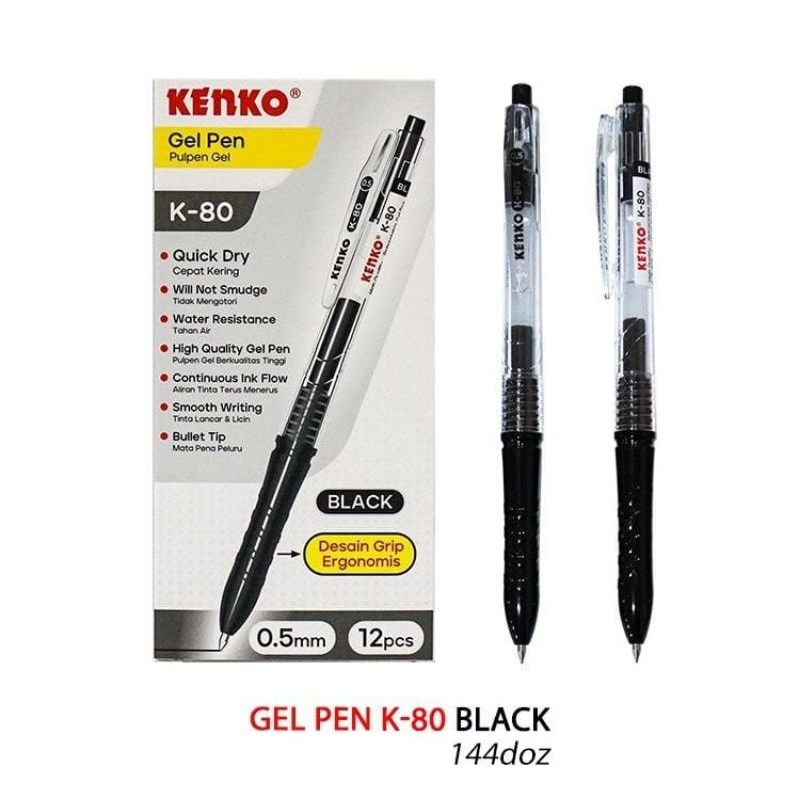 

Kenko Gel Pen K-80 Hitam Biru Merah (12pcs)
