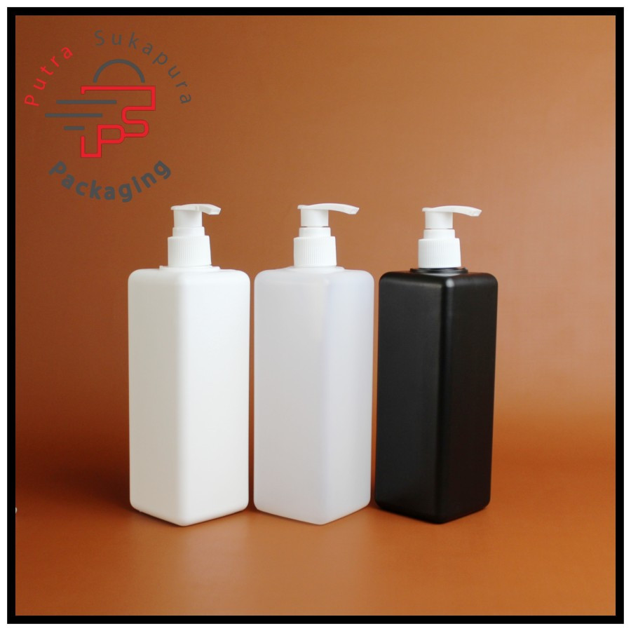 Botol pump 500ml hdpe kotak/botol lotion pump 500ml/pump putih neck 24