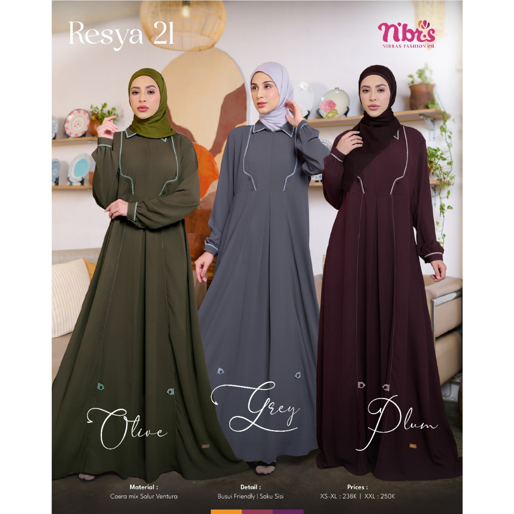 GAMIS NIBRAS TERBARU RESYA 21 / GAMIS SIMPLE / DRES MUSLIMAH BAHAN CAERA