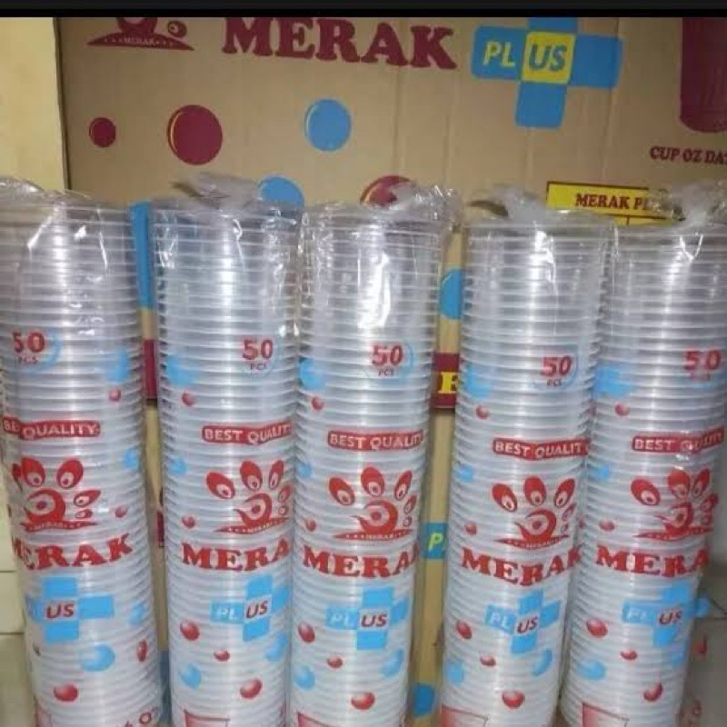 ( 50 PCS) GELAS PLASTIK CUP MERAK 22 oz 7 gram / CUP MERAK 22 oz 8 gram