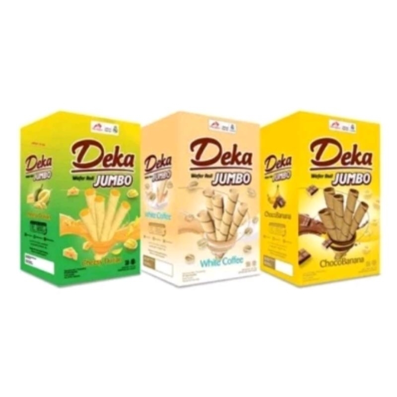 

wafer roll deka jumbo perbox isi 20pcs x 16gr cheesy durian choco banana white coffee