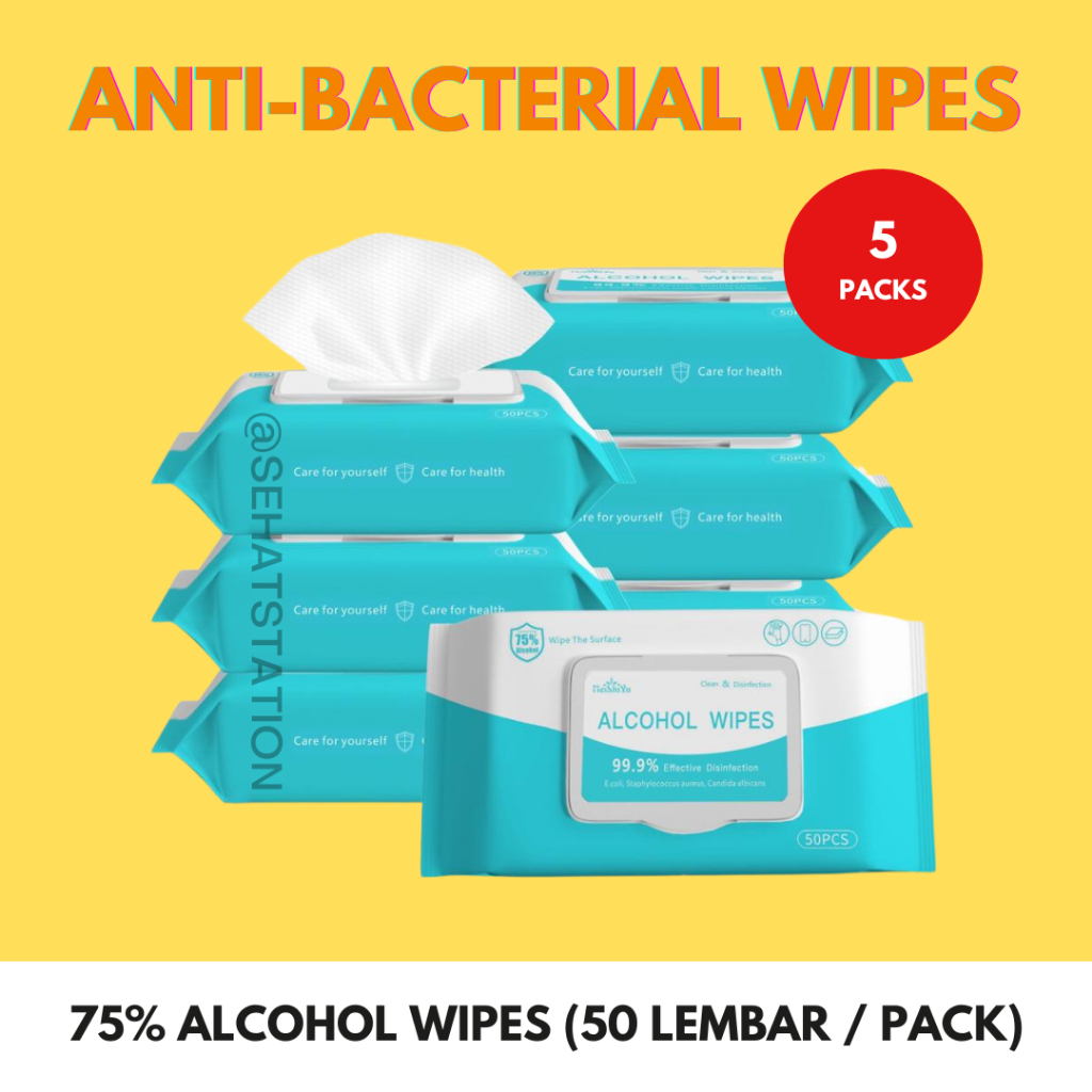 [Promo Bundle 5 Pcs] Tisu Alkohol Wipes ISI 50 Alcohol Disinfektan 75% Anti Virus dan Bakteri
