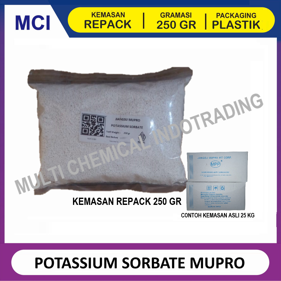 

POTASSIUM SORBATE MUPRO ex. CHINA. PENGAWET FOOD GRADE. PS1000 || 250gr