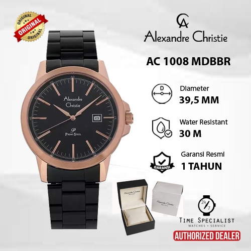 Jam Tangan Alexandre Christie AC 1008 Pria Original Garansi Resmi 1 tahun Stainless Steel Hitam Rose