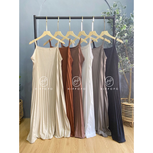 [ house of hippopo ] INNER TALI MIDI DRESS MAXI PLISKET TANPA LENGAN