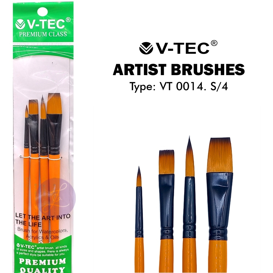 

V-TEC ARTIST BRUSHES TYPE VT 0014.S/4 NO. 6, 10, 12, 16 - KUAS LUKIS SET ISI 4 PCS