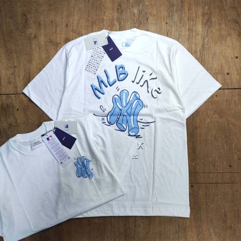 KAOS OVERSIZE MLB LIKE NEW YORK YANKEES PAINT CRAYON GREEN LOGO BASIC PRINTED WHITE TEES BESTSELLER