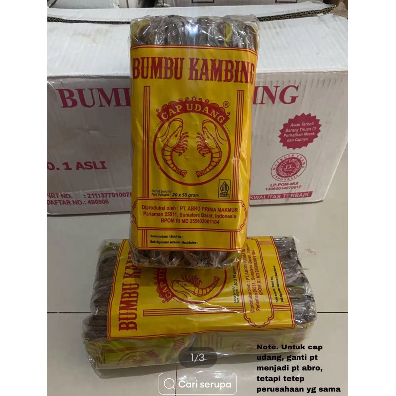 

Bumbu kambing cap udang sasetan 1 pack isi 20 pcs