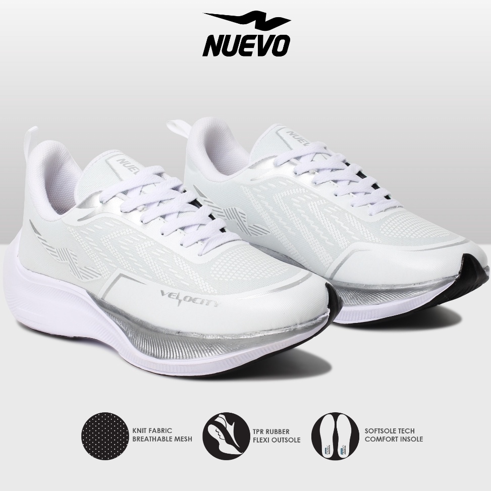 Check Here NUEVO  Sepatu Running Nuevo Velocity Putih Silver Olahraga Jogging Lari Pria