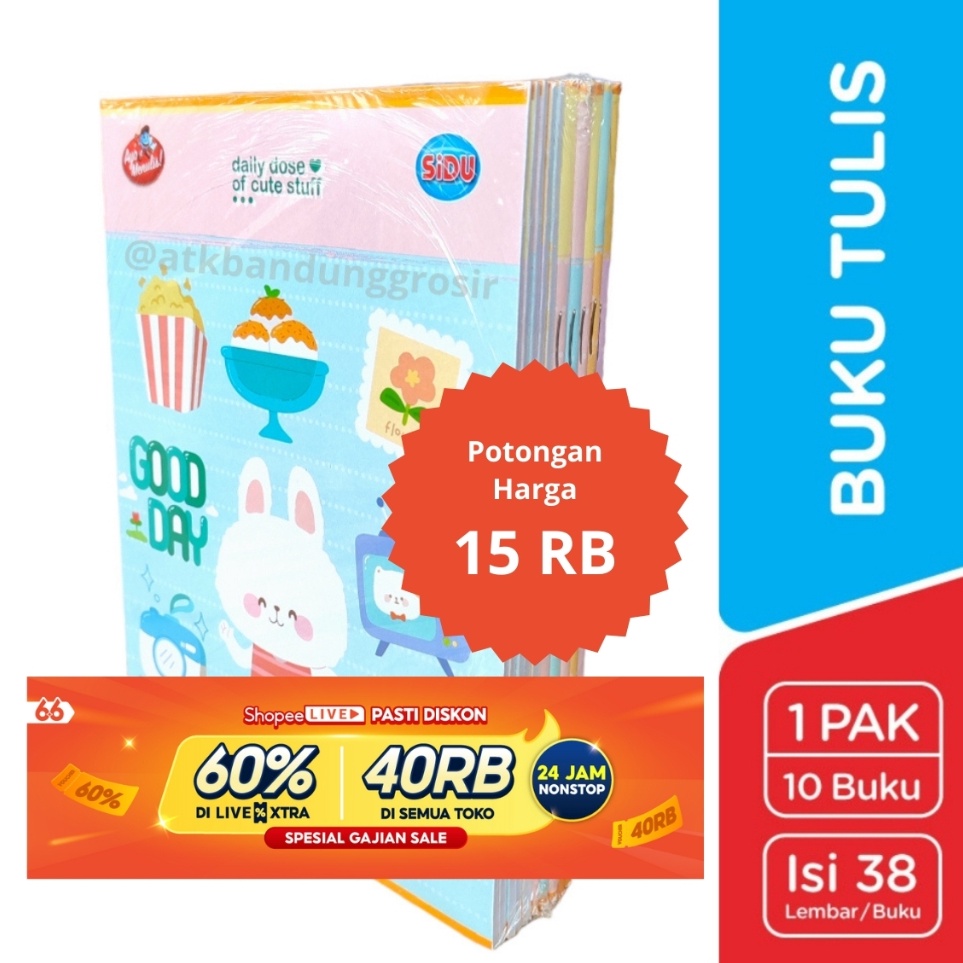 

Super deal Buku Tulis Sinar Dunia 38 Lembar SIDU Ukuran Qwarto Cover Random pack 1 buku