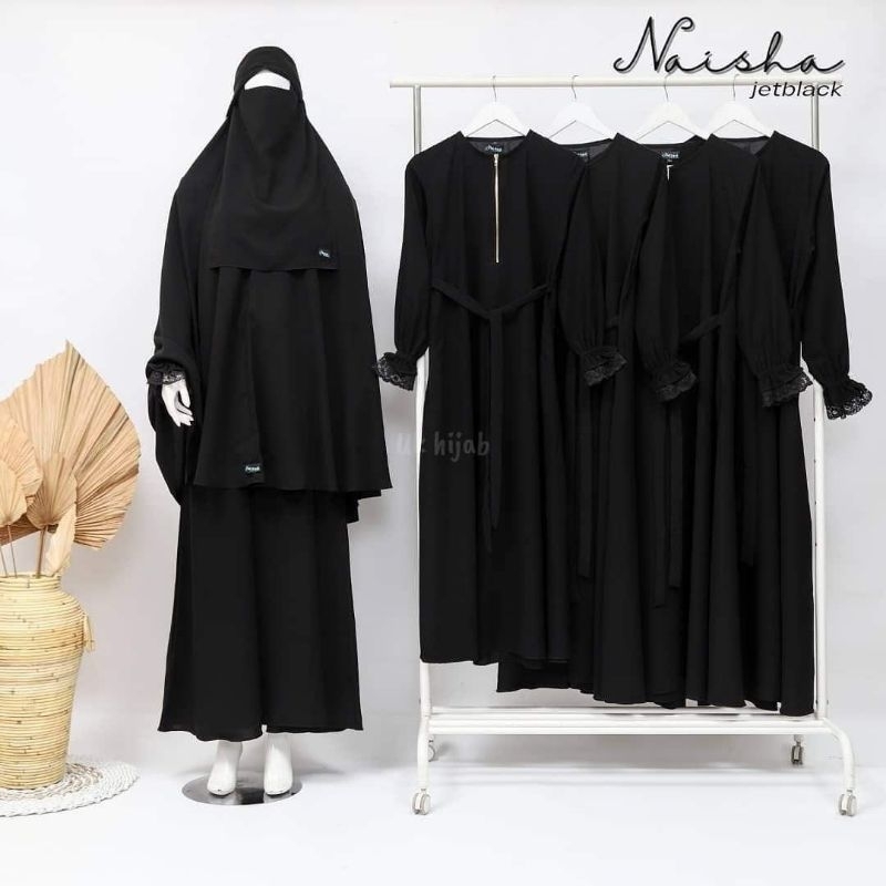 SET NAISHA KHIMAR CADAR BANDANA ORI JETBLACK LUWITEX/GAMIS SYARI JETBLACK