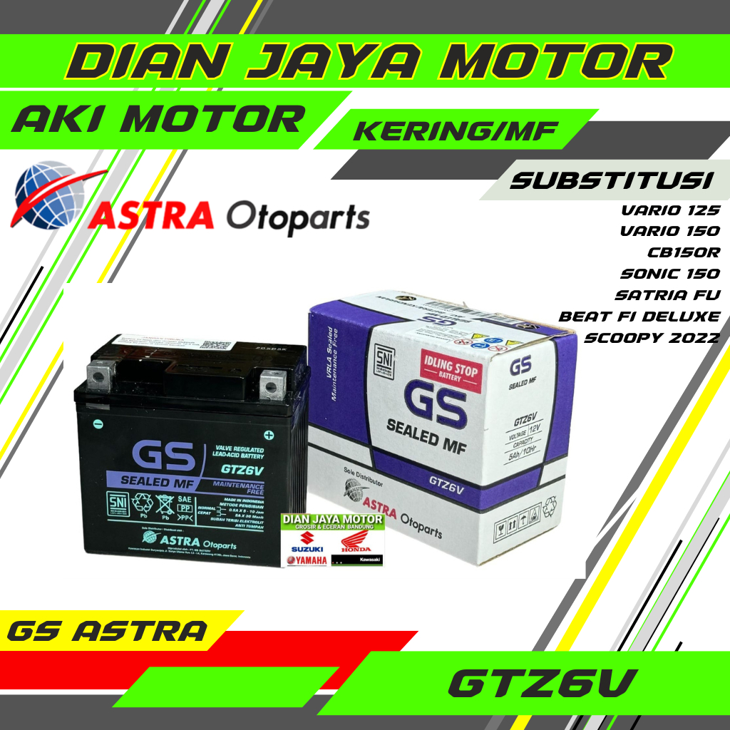 GS ASTRA AKI GTZ6V GS ASTRA VARIO 125 .150. SATRIA FU CBR CB150R SONIC NEW 150 ORIGINAL GS ASTRA