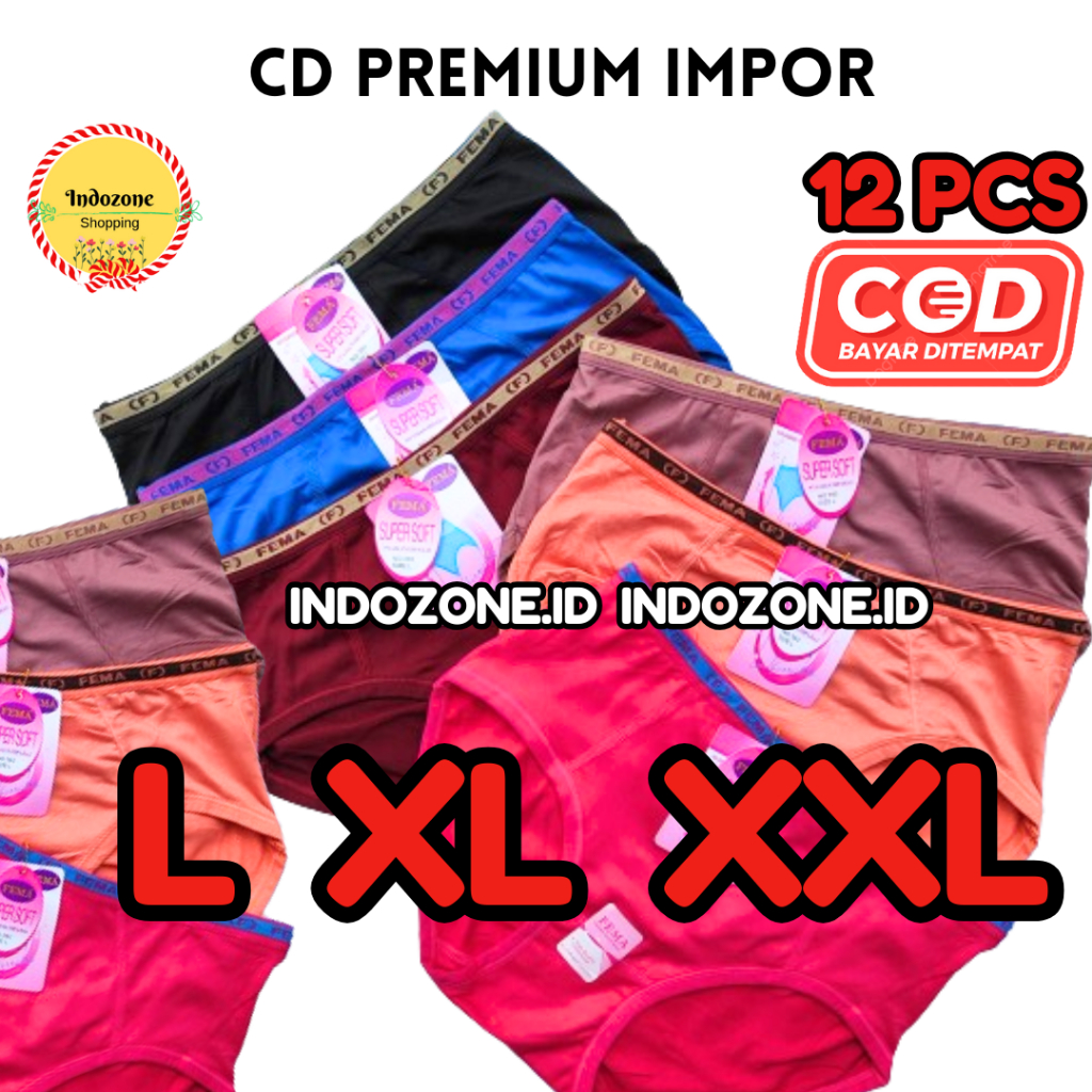 LUSINAN 12 PCS CD KATUN FEMA 393 LEMBUT CELANA DALAM WANITA MIDI PEREMPUAN KOLOR POLOS