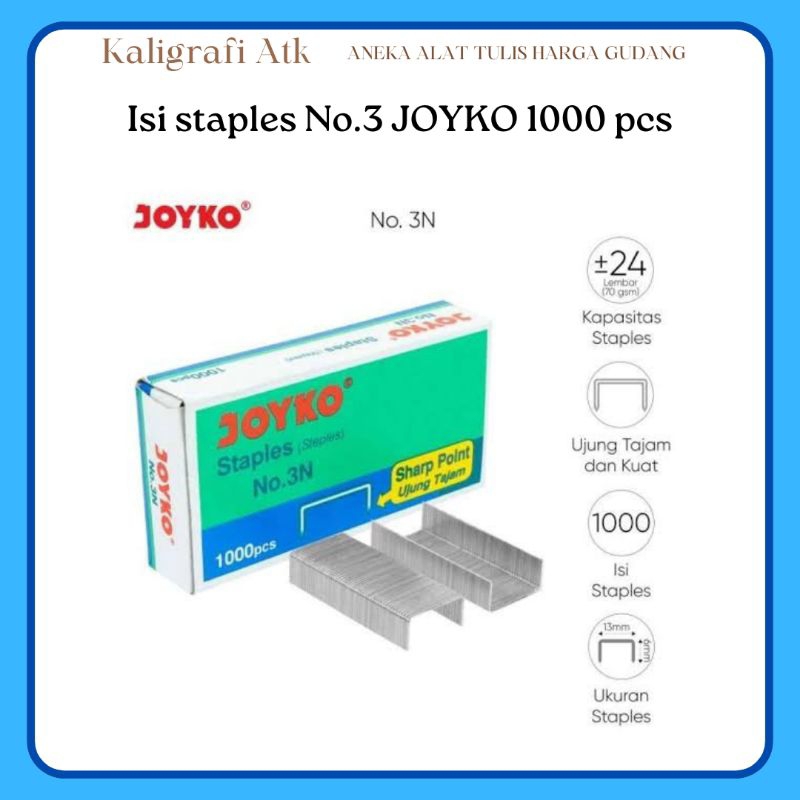 

staples isi stapler refill stapler JOYKO No.3 - 1m, 1 box isi 1000 pcs.