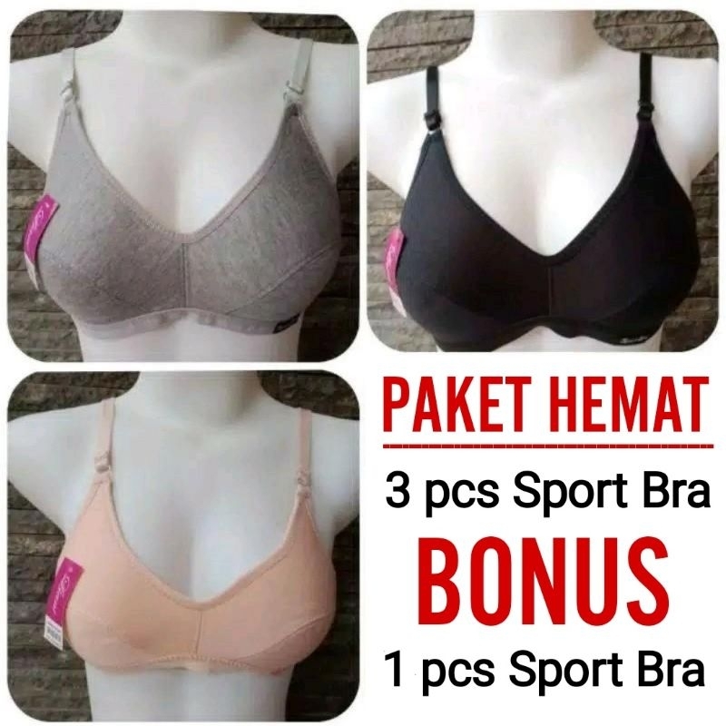 3 Pcs Bonus 1 Pcs Bh Sport Bra Remaja Sexy Tanpa Kawat Tanpa Busa BH Bra Anak Puber ABG Katun Nyaman