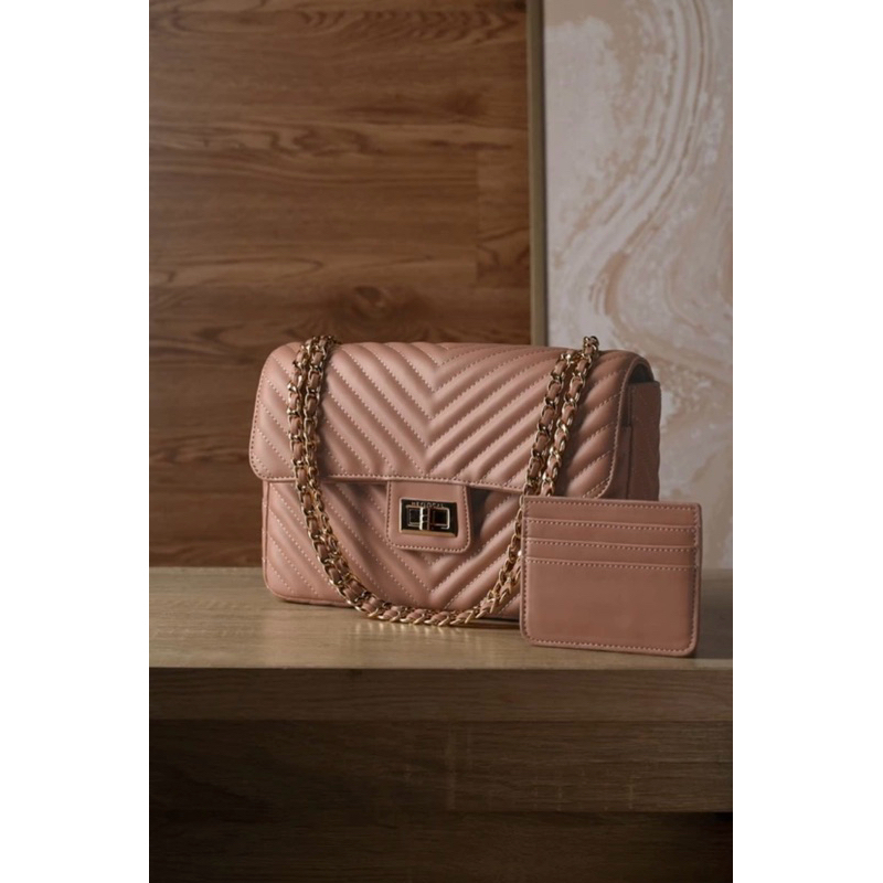 HEY LOCAL - BOSTON CHEVRON BAG CARAMEL || TAS SELEMPANG SHOULDER BAG TAS BAHU WANITA CANTIK BEST SEL