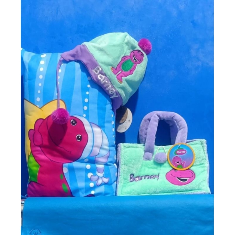 Paket Boneka Barney ORI (Bantal, Topi dan Tas