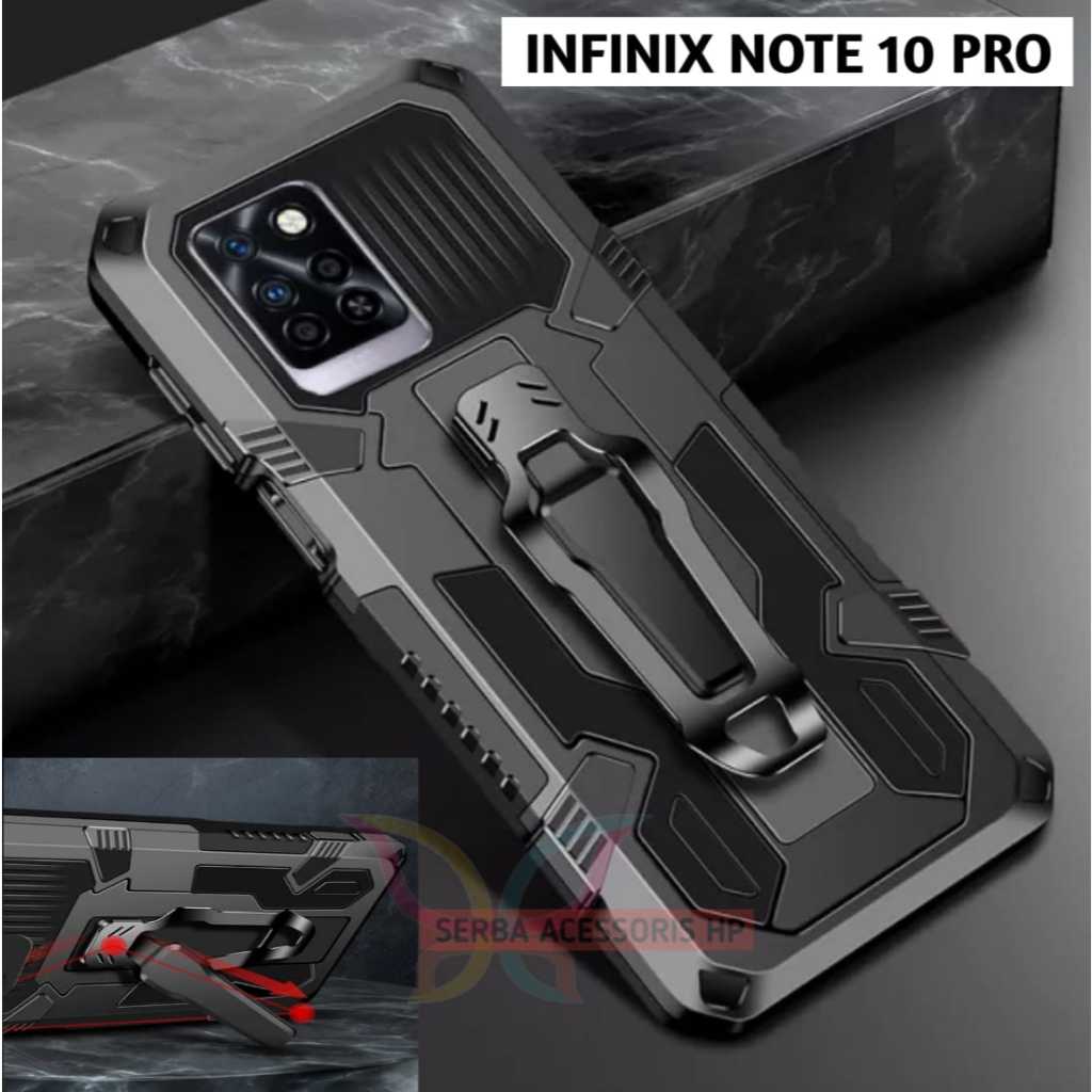 Case Crystal INFINIX NOTE 10 PRO KickStand Clip Armor Pelindung Kick Standing