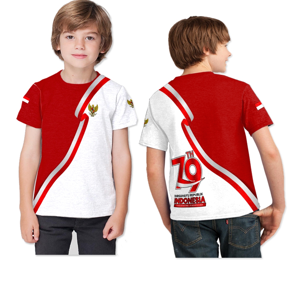 Kaos Baju Anak Jersey 17 Agustus / Kaos Special Baju 17 Agustusan Anak Dirgahayu HUT RI 79 Fullprint