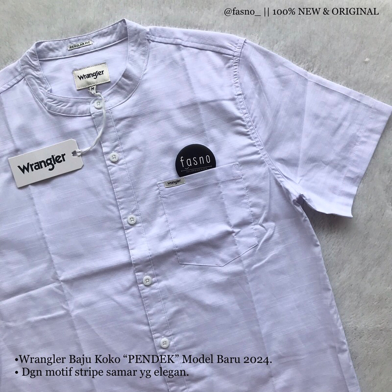 [NEW & ORIGINAL] Wrangler SS Mandarin Shirt.  [ BAJU KOKO PENDEK ]. -White Putih-