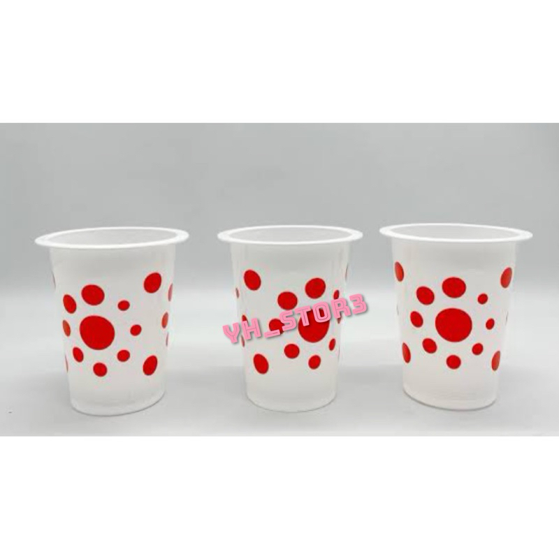 Gelas Plastik cup bola-bola / gelas plastik polkadot bola putih