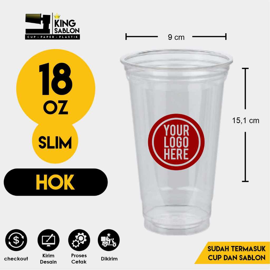 Sablon cup 18 oz slim cetak logo kemasan 18oz slim
