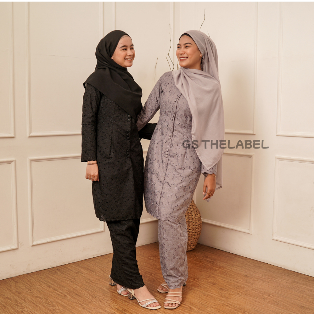 DASHA SET BAHAN KATUN BORDIR MODEL TUNIK BAJU KURUNG MELAYU SIZE M L XL XXL KANCING DEPAN BAJU KONDA