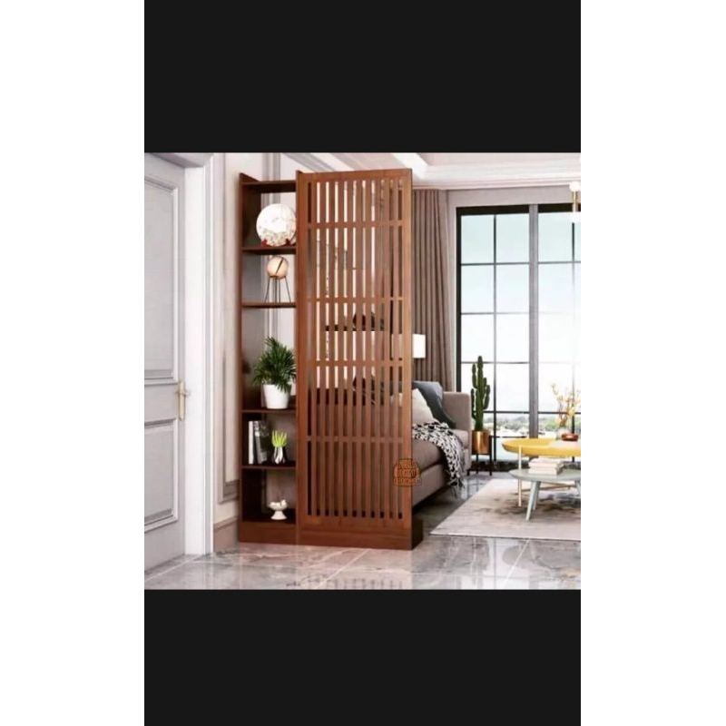 RAK PARTISI PENYEKAT RUANGAN TAMU RUMAH BAHAN KAYU TERLARIS MURAH