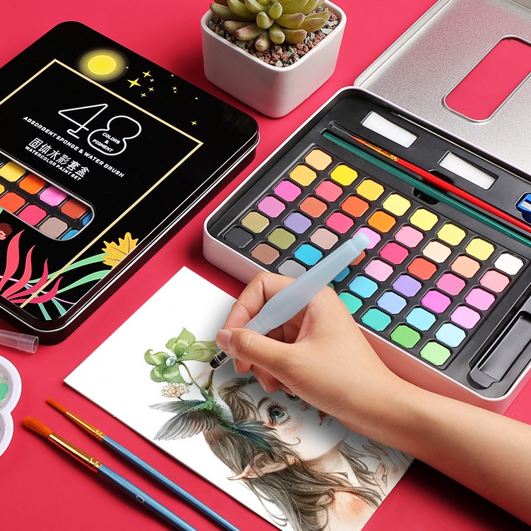 

KODE X78H cat air watercolor set 24 3648 warna water color alat cat air lukis set termasuk kuas dan kertas gambar