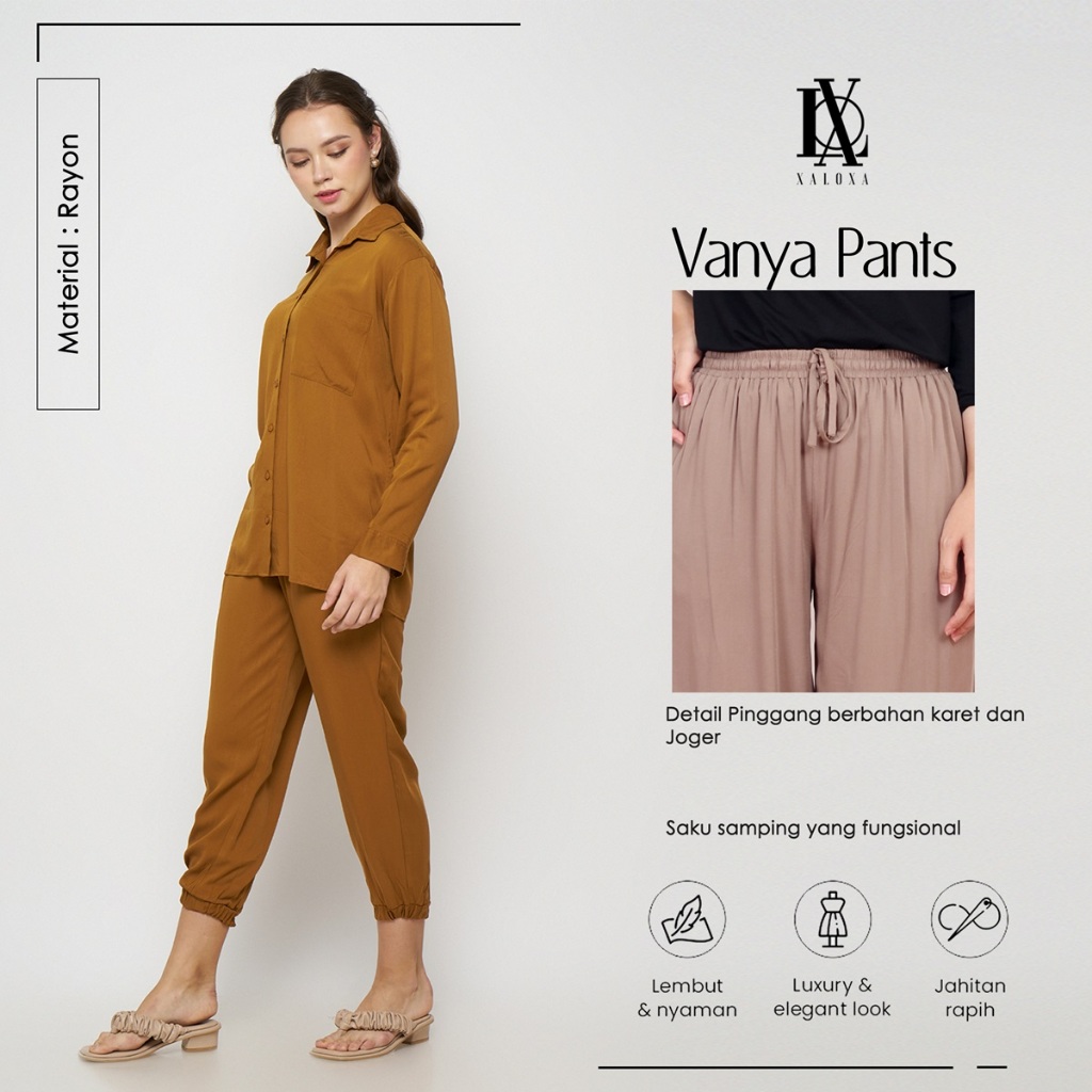 XALOXA VANYA PANTS | Celana Panjang Wanita Jogger Bahan Rayon | Size Reguler