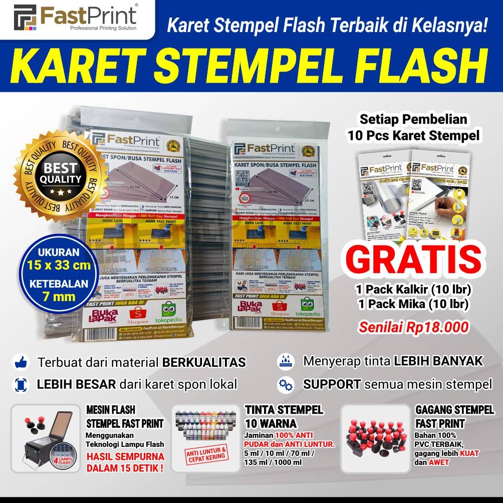 

KODE F76W Karet Spon Busa Stempel Flash Warna 15x33 CM