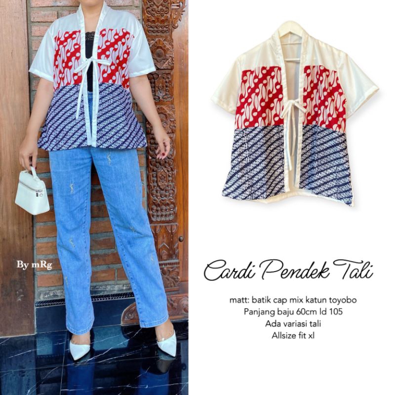 Cardigan Batik Lengan Pendek Pita / Cardigan Merah Putih