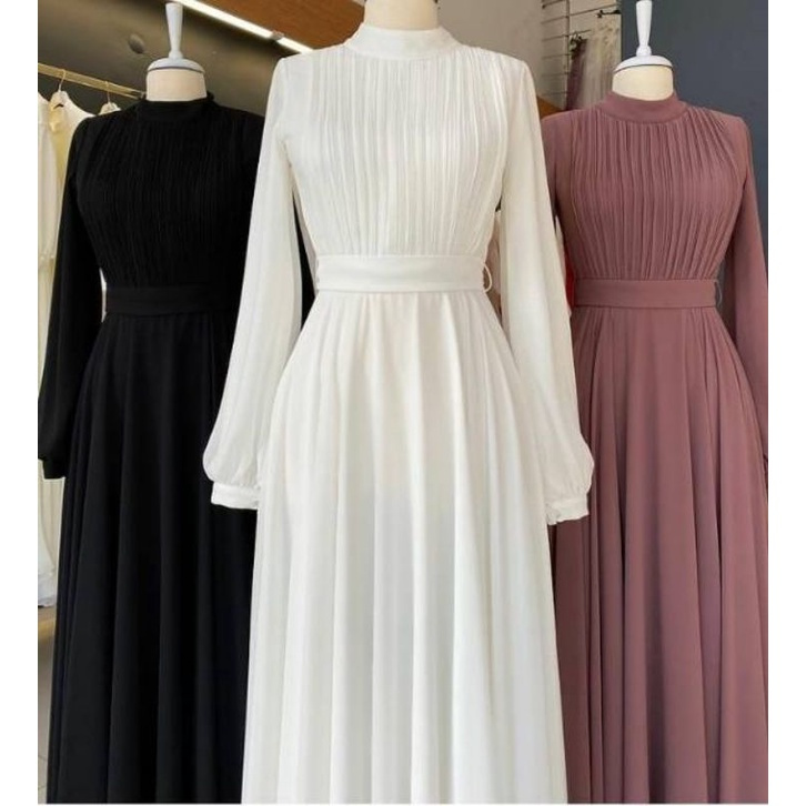 gamis andin crincle dress panjang tali pinggang