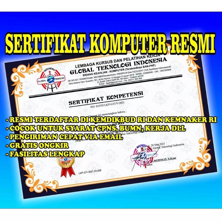 

KODE J39P SERTIFIKAT KOMPUTER RESMI TERDAFTAR DI KEMENDIKBUD RI