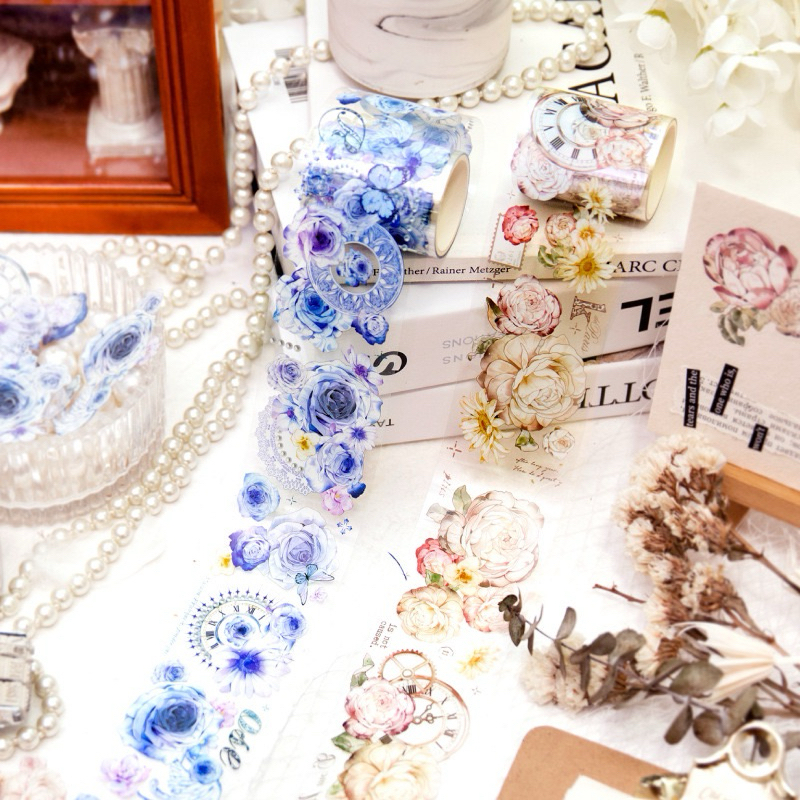

(2DD) washi tape selotip transparan bunga cantik beautiful pretty flower jam clock watch journaling