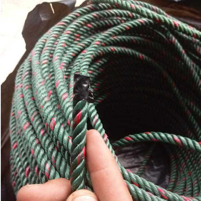 

1 Meter Tali Tambang 8mm 10mm 12mm 14mm Plastik PE Hijau Bintik Merah Besar