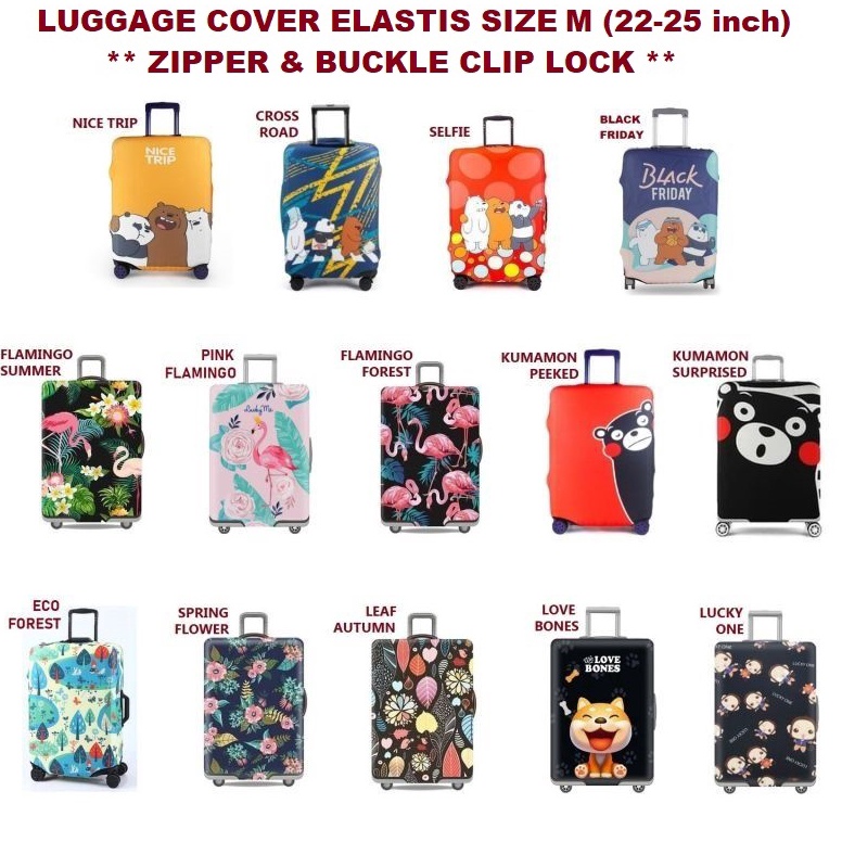 SALEE Size M 2225 inch Elastic Luggage Cover with Zipper Lock  Buckle Clip  Sarung Koper Elastis
