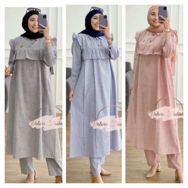 Setelan Tunik Model Kriwil  Stelan Celana Busui Friendly Ootd Remaja Wudhu Friendly Stelan kondangan