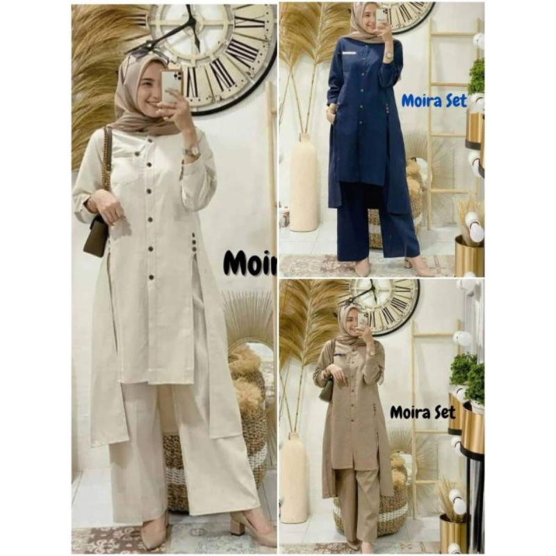 Moira Set Tunik Model Cantik Kekinian Kain Premium Stelan Celana Remaja Ootd Muslim Fashion Tunik