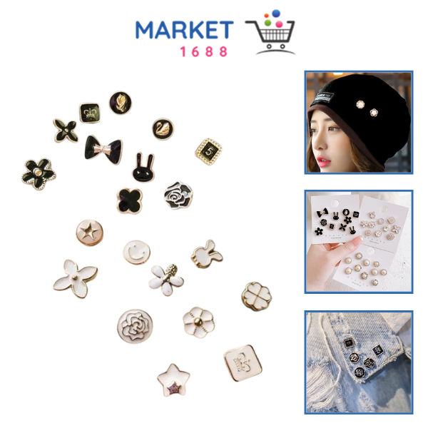 Market1688 Set Bros Pin 10 In 1 Motif Bunga Bintang Kelinci Aneka Desain Accidental Pin Kancing 10pc