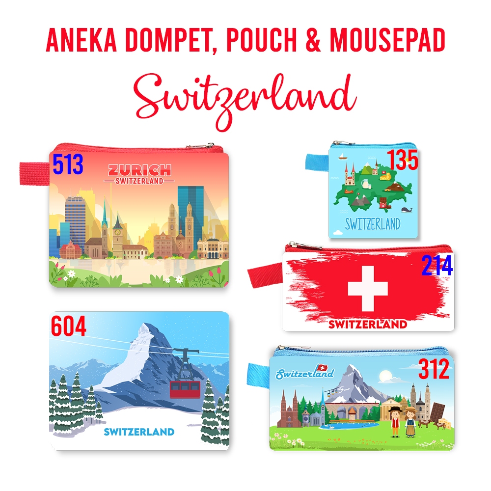 Swiss Switzerland Swis Souvenir Dompet Pouch Mouse Pad Pin Magnet Gantungan Kunci Landmark Oleh Oleh